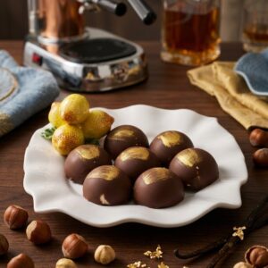 Bombón de chocolate relleno de vainilla y avellana